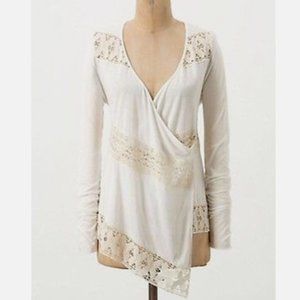 Anthropologie Tiny Tilly Open Cardigan Top Ivory Lace White Mixed Fabrics Small
